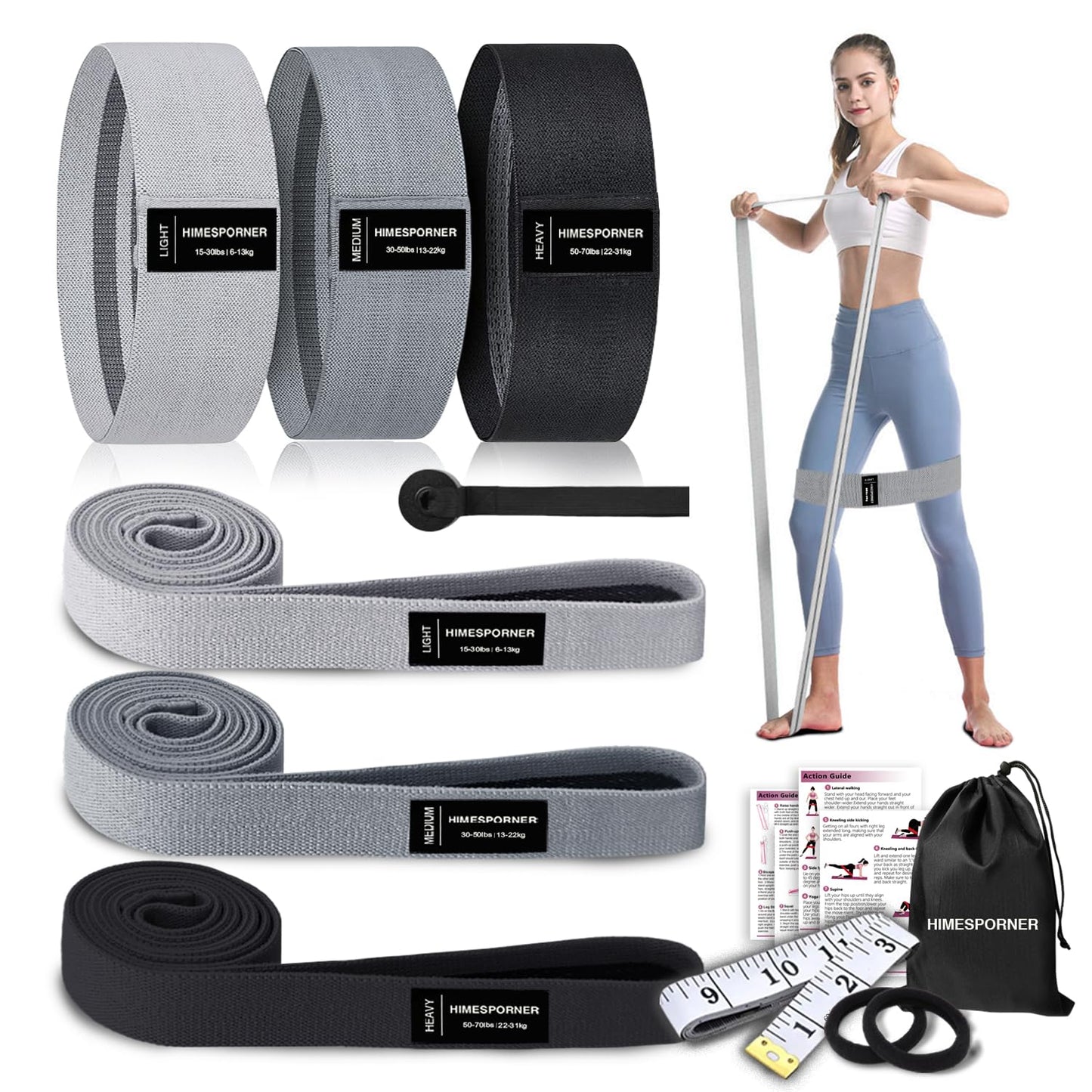 9-Piece Fabric Resistance Bands Set for Training