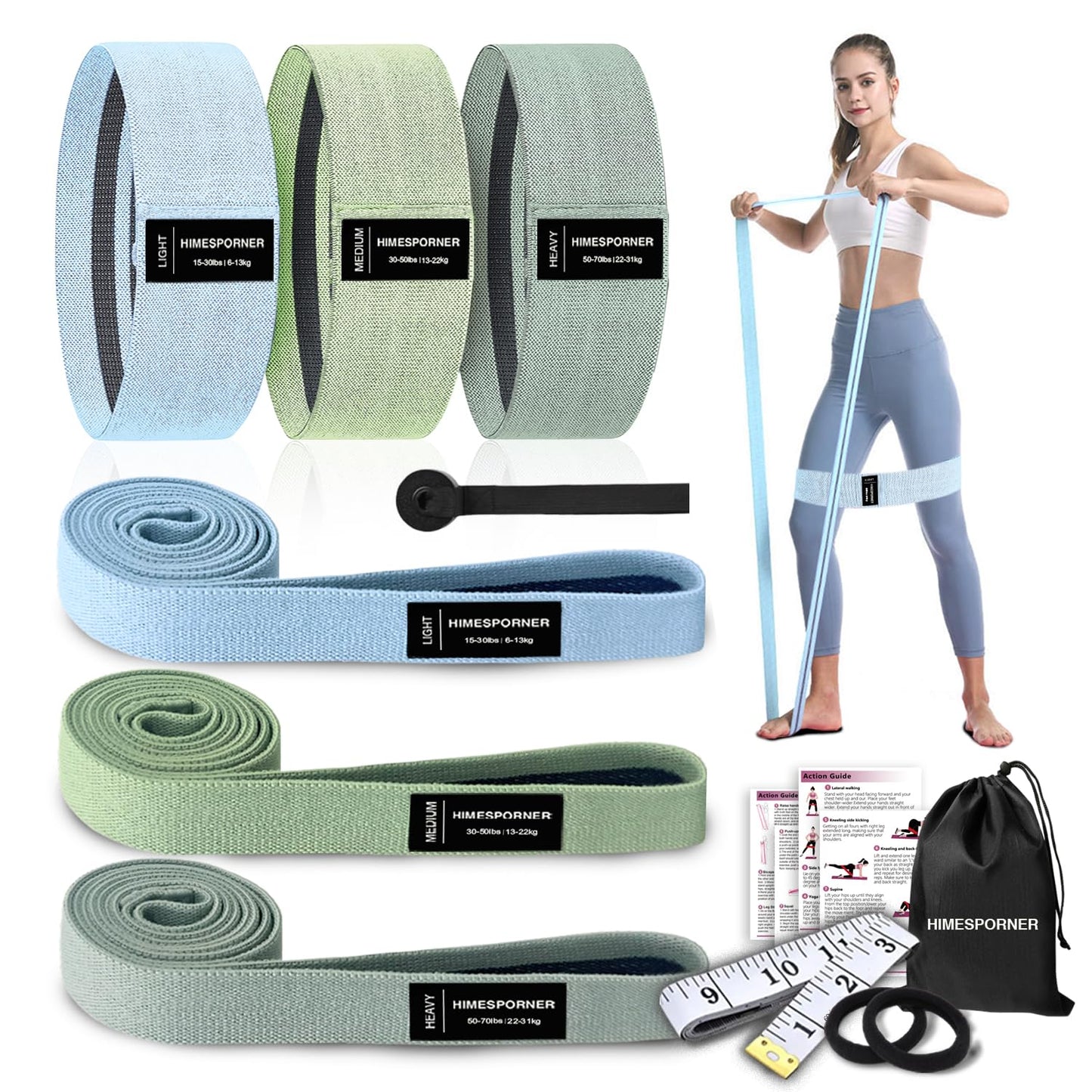 9-Piece Fabric Resistance Bands Set for Training